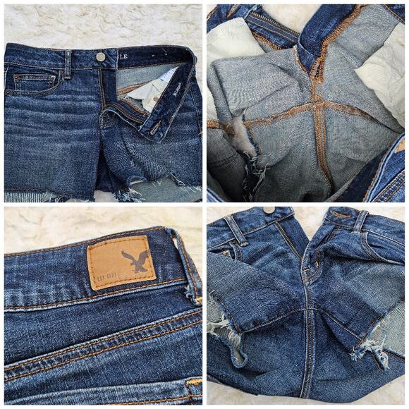 Stretch Denim Cutoff Shorts AEO Shortie Size 6 Dark Wash American Eagle - Picture 3 of 5